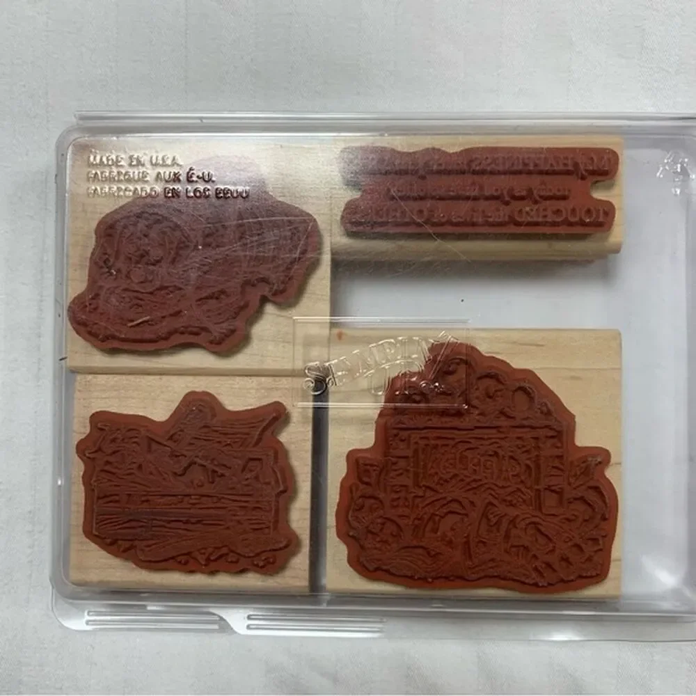 Vintage Stampin Up Retired For Father Stamping Stamp Set Rubber Wood Mount Dog